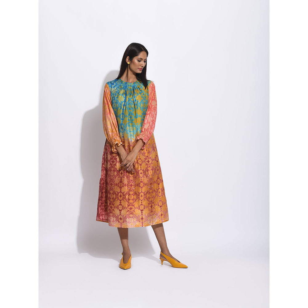 Swati Vijaivargie Ombre Teal And Brown Shibori Dress