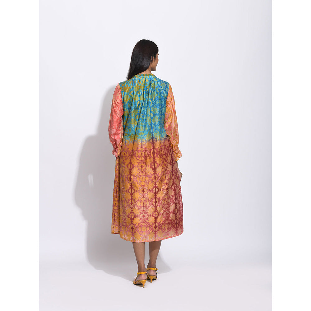 Swati Vijaivargie Ombre Teal And Brown Shibori Dress