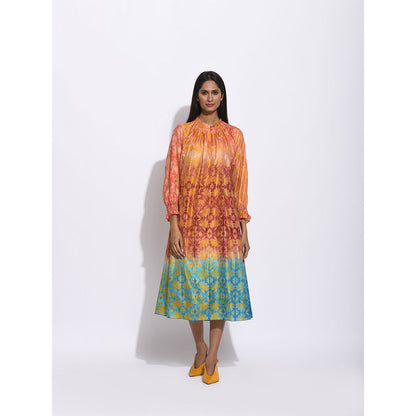 Swati Vijaivargie Ombre Brown And Teal Shibori Dress