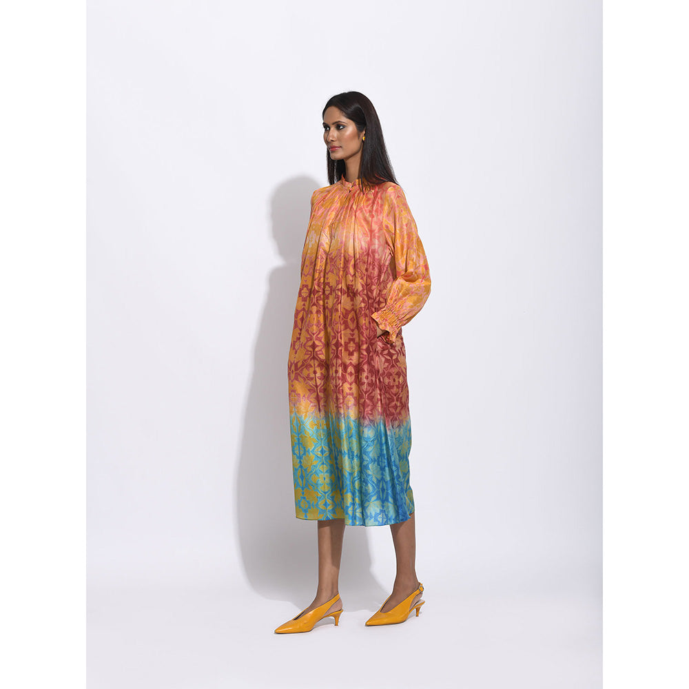 Swati Vijaivargie Ombre Brown And Teal Shibori Dress