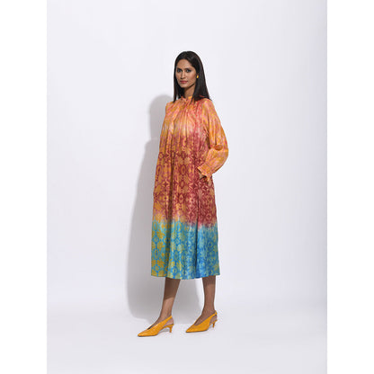 Swati Vijaivargie Ombre Brown And Teal Shibori Dress