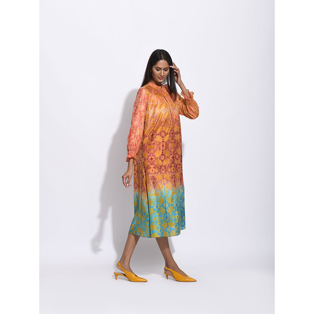 Swati Vijaivargie Ombre Brown And Teal Shibori Dress