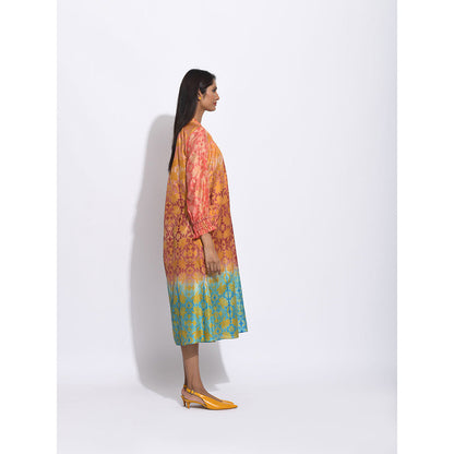 Swati Vijaivargie Ombre Brown And Teal Shibori Dress