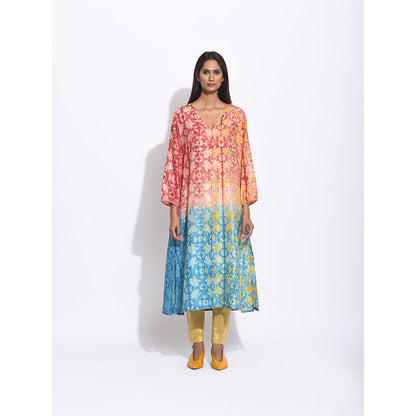 Swati Vijaivargie Maroon And Teal Flower Shibori Kurta
