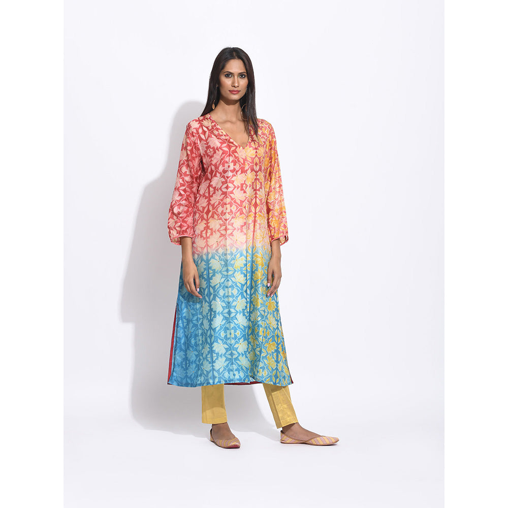 Swati Vijaivargie Maroon And Teal Flower Shibori Kurta