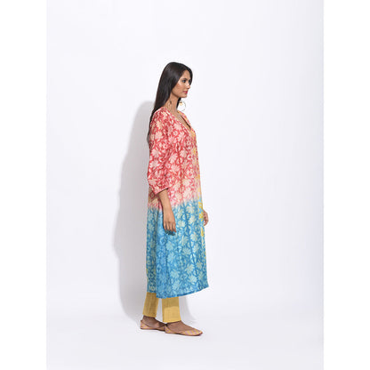Swati Vijaivargie Maroon And Teal Flower Shibori Kurta