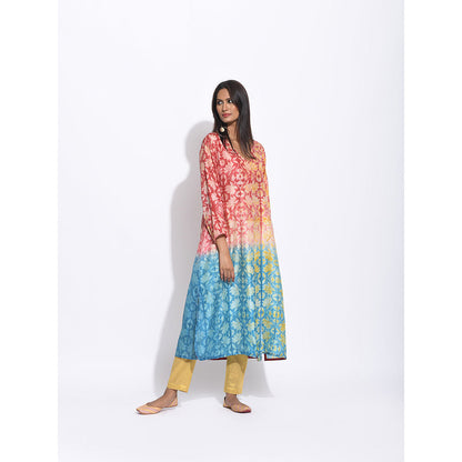 Swati Vijaivargie Maroon And Teal Flower Shibori Kurta
