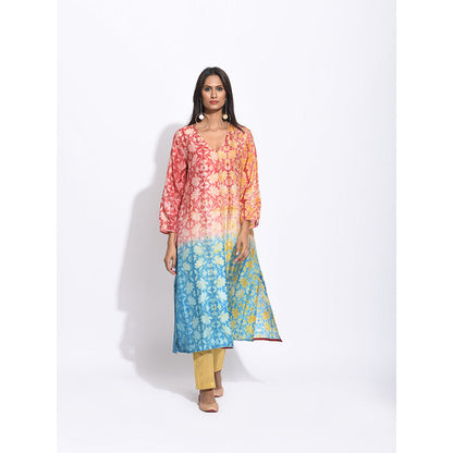 Swati Vijaivargie Maroon And Teal Flower Shibori Kurta