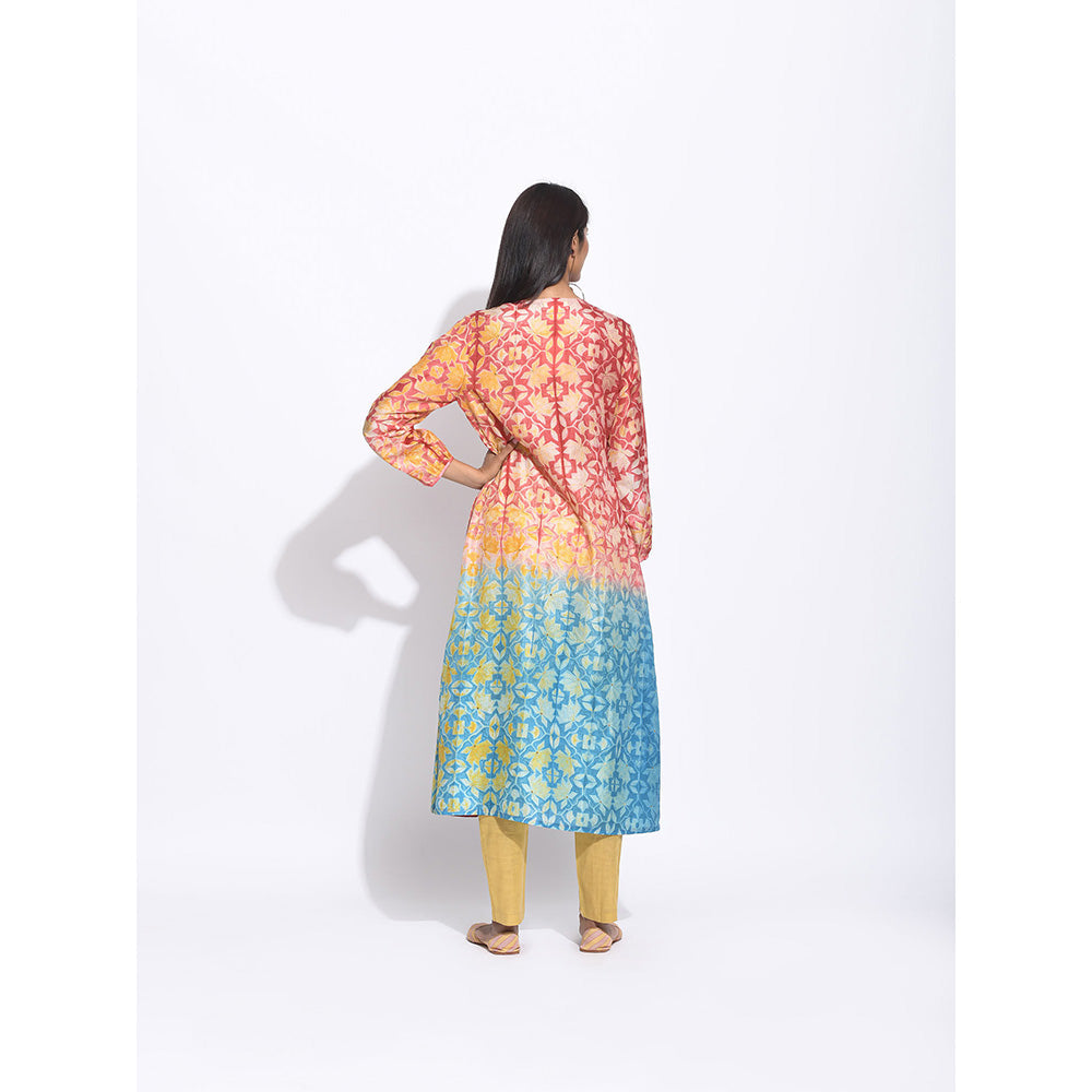 Swati Vijaivargie Maroon And Teal Flower Shibori Kurta