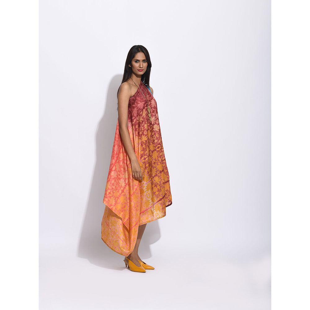 Swati Vijaivargie Ombre Brown And Teal Shibori Dress