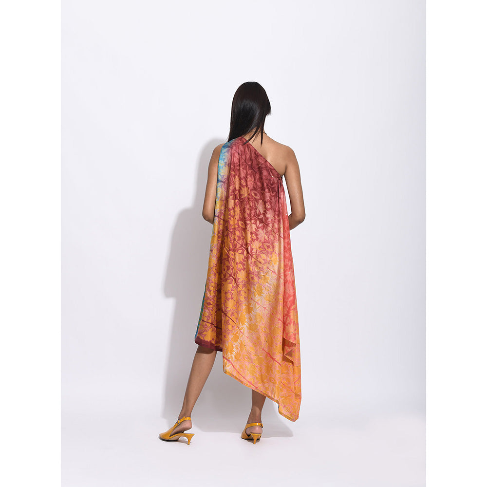 Swati Vijaivargie Ombre Brown And Teal Shibori Dress