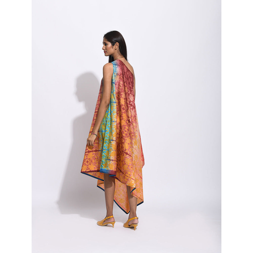Swati Vijaivargie Ombre Brown And Teal Shibori Dress