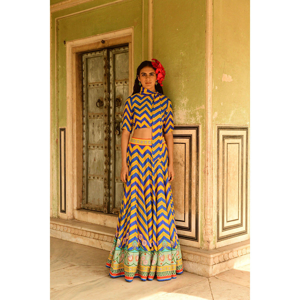 Swati Vijaivargie Blue Mastani Crop Top & Lehenga (Set of 2)