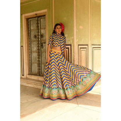 Swati Vijaivargie Blue Mastani Crop Top & Lehenga (Set of 2)
