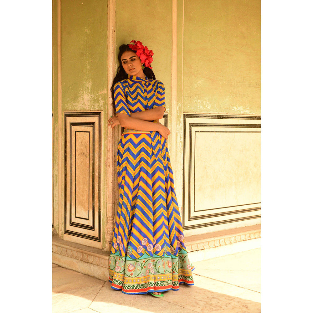 Swati Vijaivargie Blue Mastani Crop Top & Lehenga (Set of 2)