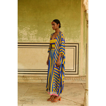 Swati Vijaivargie Blue Noor Crop Top with Jacket & Palazzo (Set of 3)