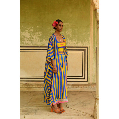 Swati Vijaivargie Blue Noor Crop Top with Jacket & Palazzo (Set of 3)