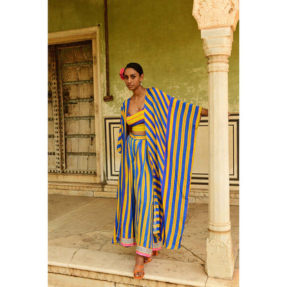 Swati Vijaivargie Blue Noor Crop Top with Jacket & Palazzo (Set of 3)