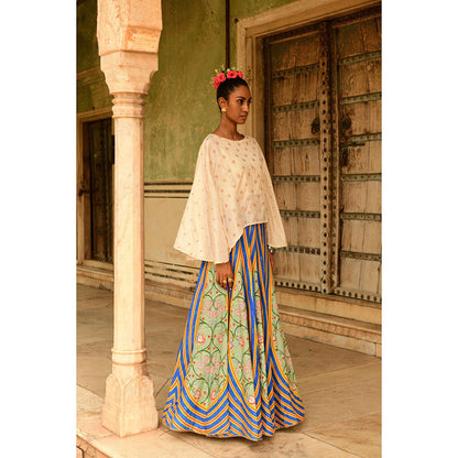 Swati Vijaivargie Off white & Blue Deewani Cape & Lehenga (Set of 2)