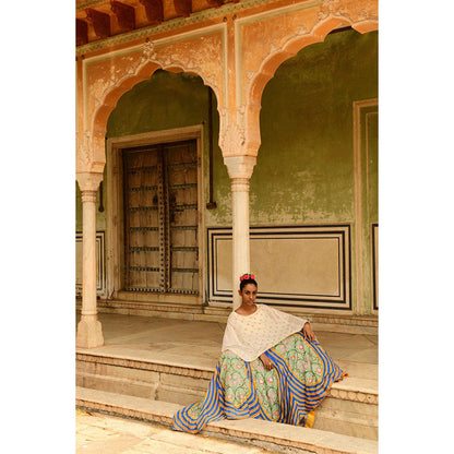 Swati Vijaivargie Off white & Blue Deewani Cape & Lehenga (Set of 2)