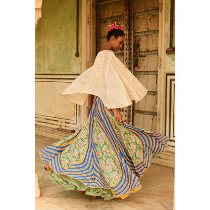 Swati Vijaivargie Off white & Blue Deewani Cape & Lehenga (Set of 2)