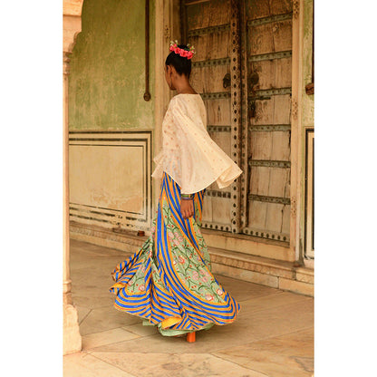 Swati Vijaivargie Off white & Blue Deewani Cape & Lehenga (Set of 2)