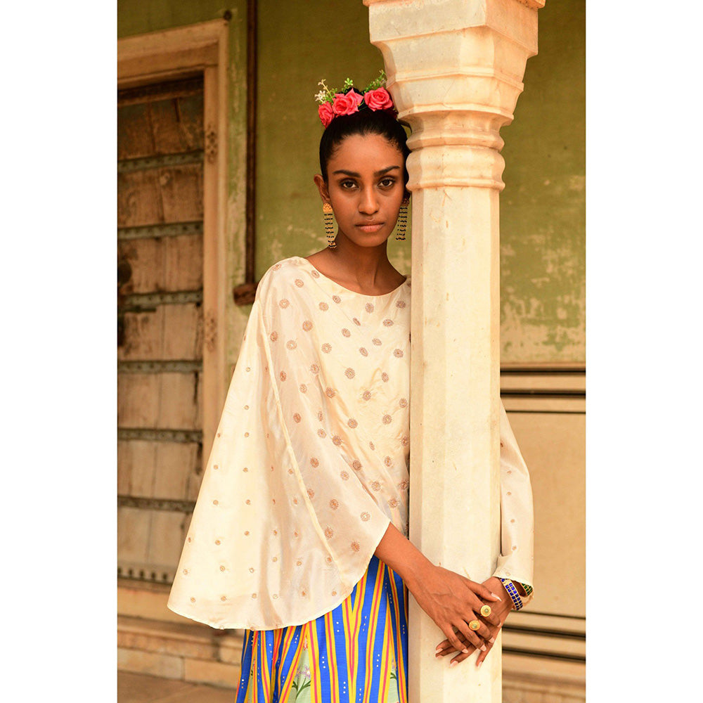 Swati Vijaivargie Off white & Blue Deewani Cape & Lehenga (Set of 2)