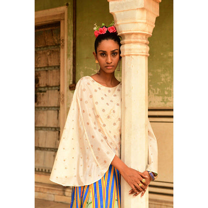 Swati Vijaivargie Off white & Blue Deewani Cape & Lehenga (Set of 2)