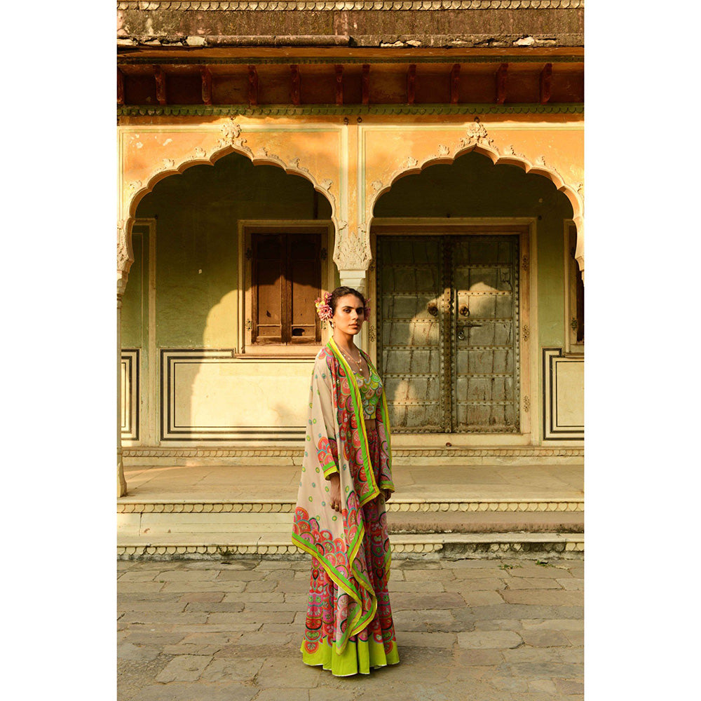 Swati Vijaivargie Lata Cape & Crop Top with Pansy Sharara (Set of 3)