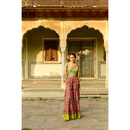 Swati Vijaivargie Lata Cape & Crop Top with Pansy Sharara (Set of 3)