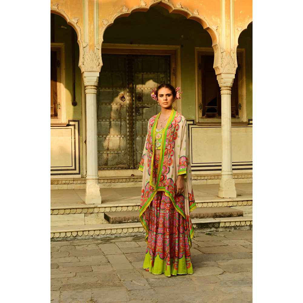 Swati Vijaivargie Lata Cape & Crop Top with Pansy Sharara (Set of 3)