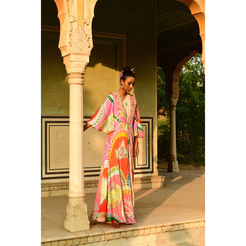 Swati Vijaivargie Surajmukhi Asymmetrical Dress with Cape (Set of 2)