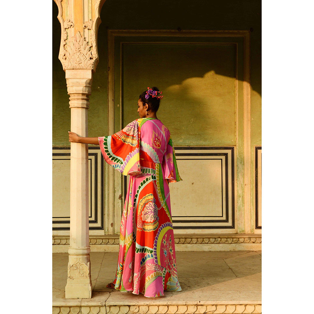 Swati Vijaivargie Surajmukhi Asymmetrical Dress with Cape (Set of 2)