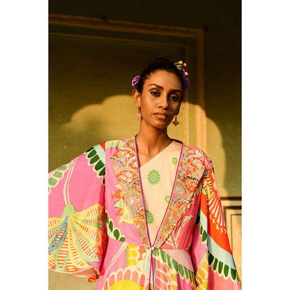 Swati Vijaivargie Surajmukhi Asymmetrical Dress with Cape (Set of 2)