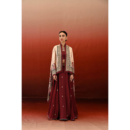 Swati Vijaivargie Printed Sarang Blouse with Skirt & Cape (Set of 3)