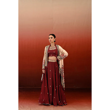 Swati Vijaivargie Printed Sarang Blouse with Skirt & Cape (Set of 3)