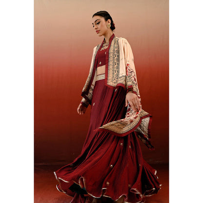 Swati Vijaivargie Printed Sarang Blouse with Skirt & Cape (Set of 3)