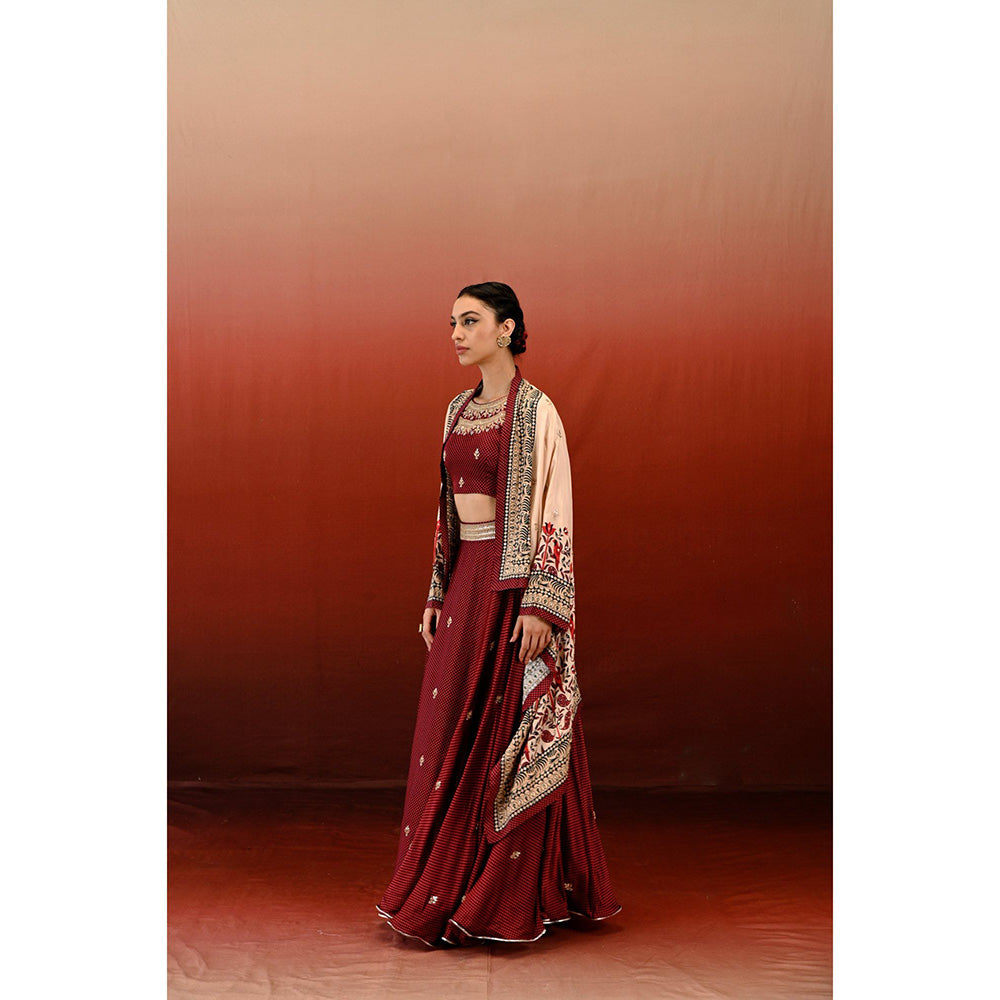 Swati Vijaivargie Printed Sarang Blouse with Skirt & Cape (Set of 3)