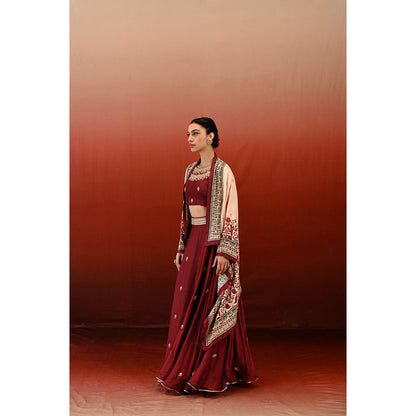 Swati Vijaivargie Printed Sarang Blouse with Skirt & Cape (Set of 3)