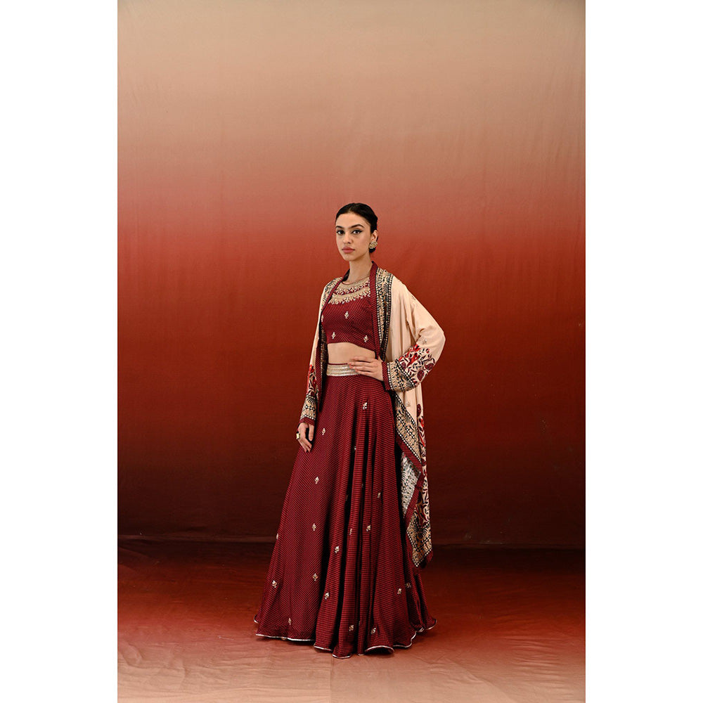 Swati Vijaivargie Printed Sarang Blouse with Skirt & Cape (Set of 3)