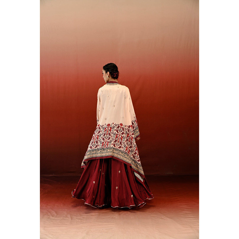 Swati Vijaivargie Printed Sarang Blouse with Skirt & Cape (Set of 3)