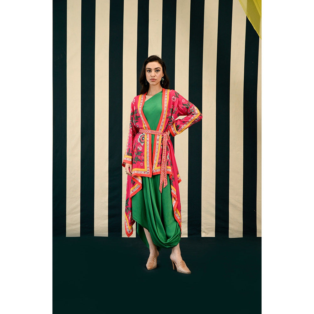Swati Vijaivargie Gumohar Lata Cape with Gulmohar Surajmuki Dress & Belt (Set of 3)