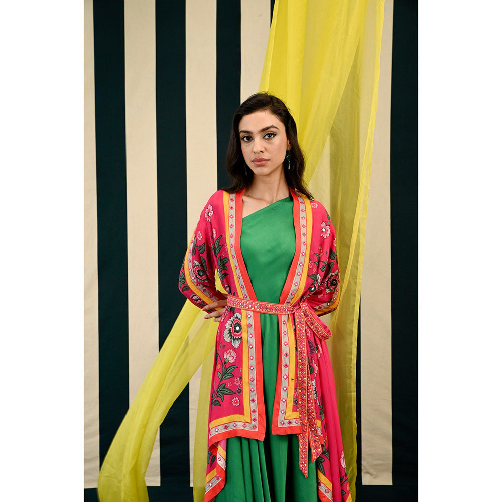 Swati Vijaivargie Gumohar Lata Cape with Gulmohar Surajmuki Dress & Belt (Set of 3)