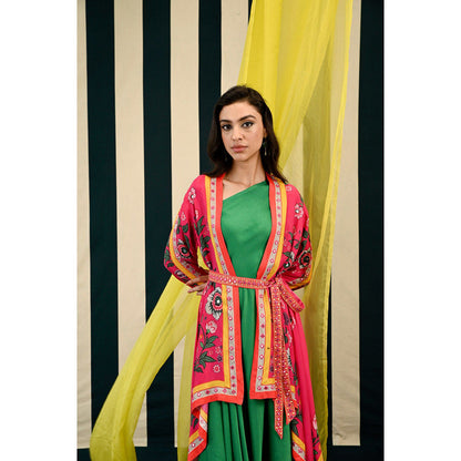 Swati Vijaivargie Gumohar Lata Cape with Gulmohar Surajmuki Dress & Belt (Set of 3)