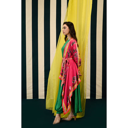 Swati Vijaivargie Gumohar Lata Cape with Gulmohar Surajmuki Dress & Belt (Set of 3)