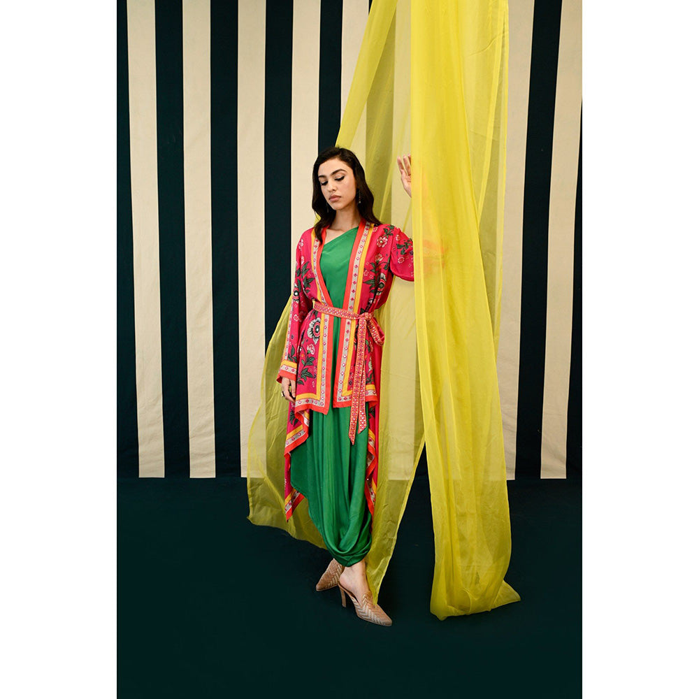 Swati Vijaivargie Gumohar Lata Cape with Gulmohar Surajmuki Dress & Belt (Set of 3)