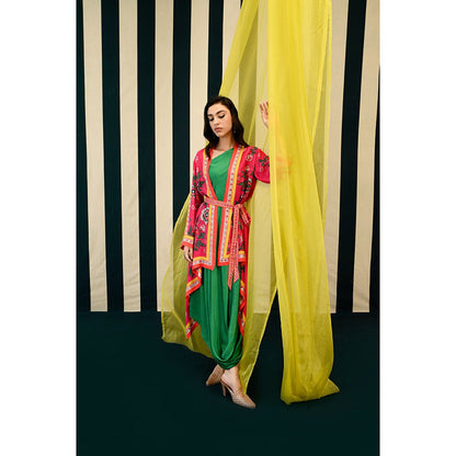 Swati Vijaivargie Gumohar Lata Cape with Gulmohar Surajmuki Dress & Belt (Set of 3)