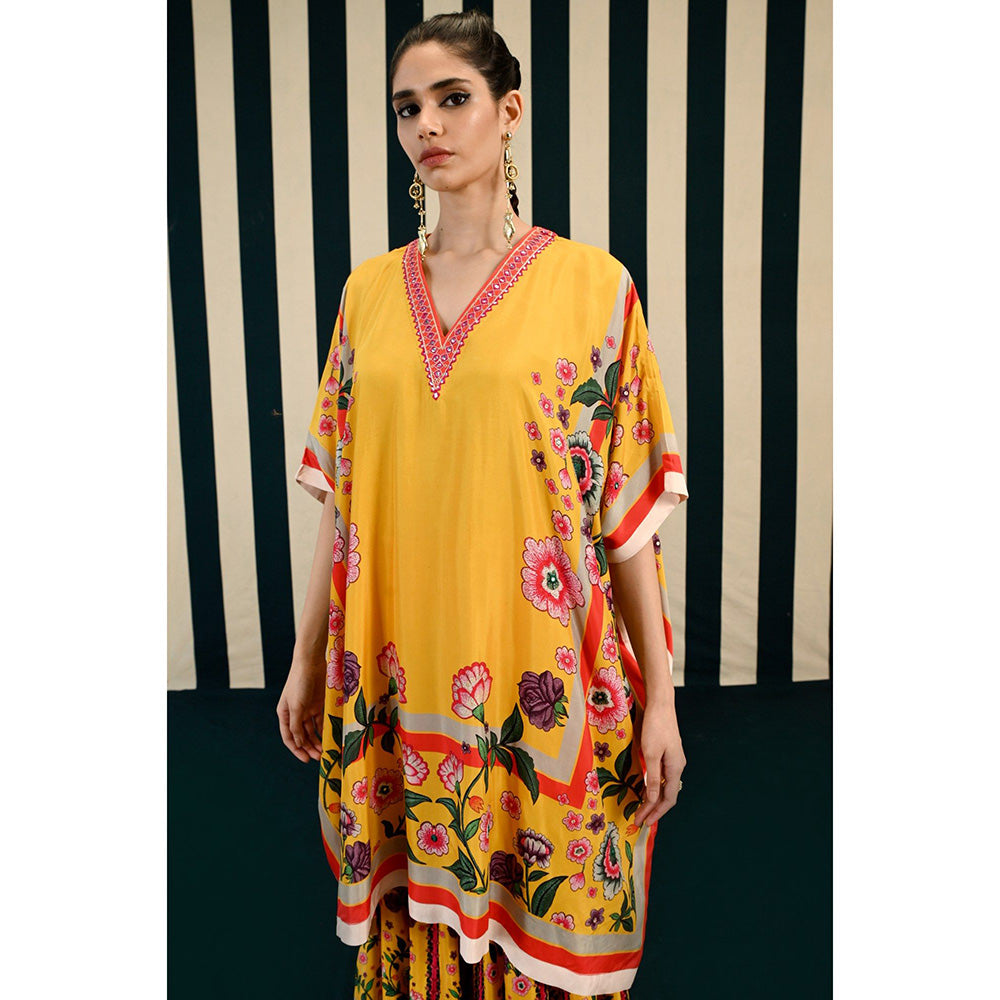 Swati Vijaivargie Gulmohar Pansy Sharara with Kaftan Kurti (Set of 2)