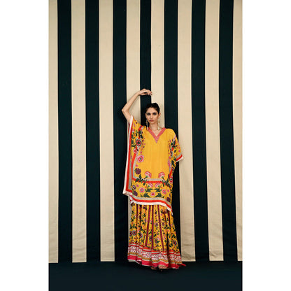 Swati Vijaivargie Gulmohar Pansy Sharara with Kaftan Kurti (Set of 2)