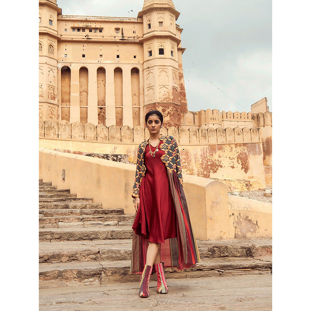 Swati Vijaivargie Hawa Mahal Jacket with Mandawa Dress (Set of 2)